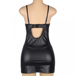 Кожаное платье с кружевом и стрепами Ohyeah Sexy Black +стринги, 3XL-4XL