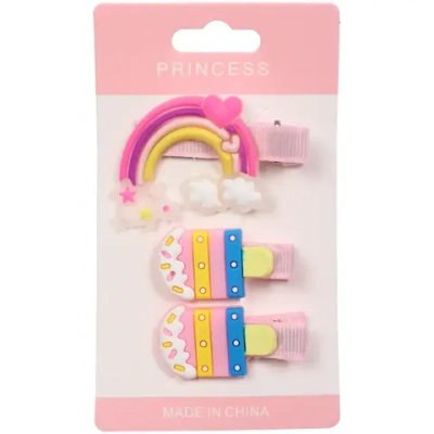 Зажимы для волос детские 3шт на блистере «РОЗОВЫЙ МИР», радуга, цвет как на фото, 5*3,5см (пакетс подвесом)
