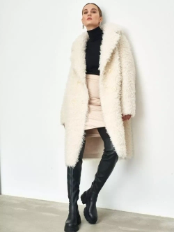 Шуба из овечьей шерсти, молочная, SilverFox