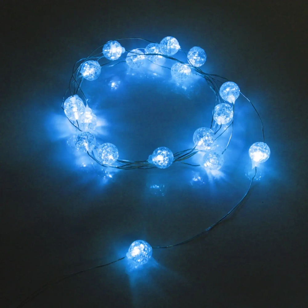 Гирлянда для дома «Жемчужина» на батарейках 2,0 м 20 ламп LED, d-1 см, 3 реж,, IP-20, Голубой