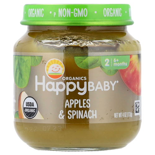 Happy Family Organics, Happy Baby®, яблоки и шпинат, от 6 месяцев, 113 г (4 унции)