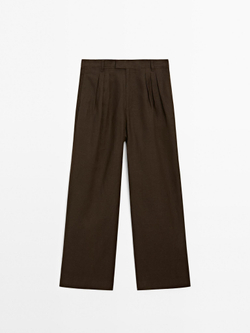 Massimo Dutti Брюки из 100% льна с тремя защипами, шоколадный