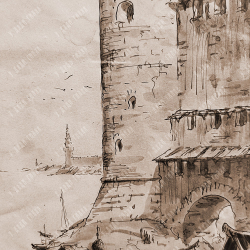 Бернштейн Э. Б. Вид на Москву-реку в XVII в. Смешанная техника. 1940-е гг.