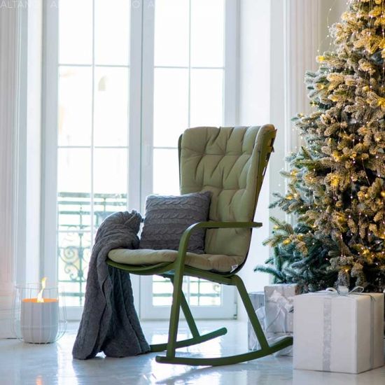 Кресло-качалка Folio пластиковое зеленое с зеленой подушкой Nardi Италия