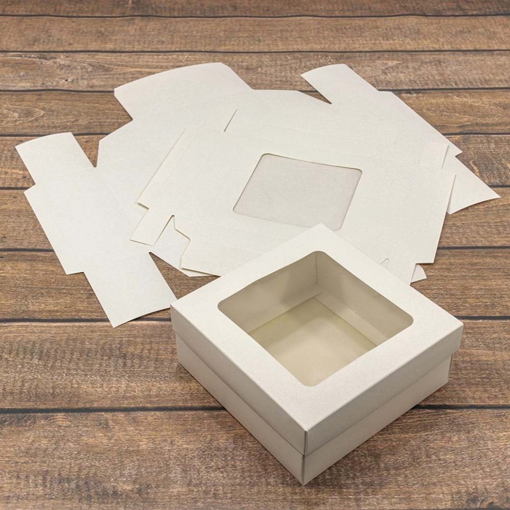 Коробка Для конфет сборная 16.5х16.5х7 см с окошком (Белый, Крафт)