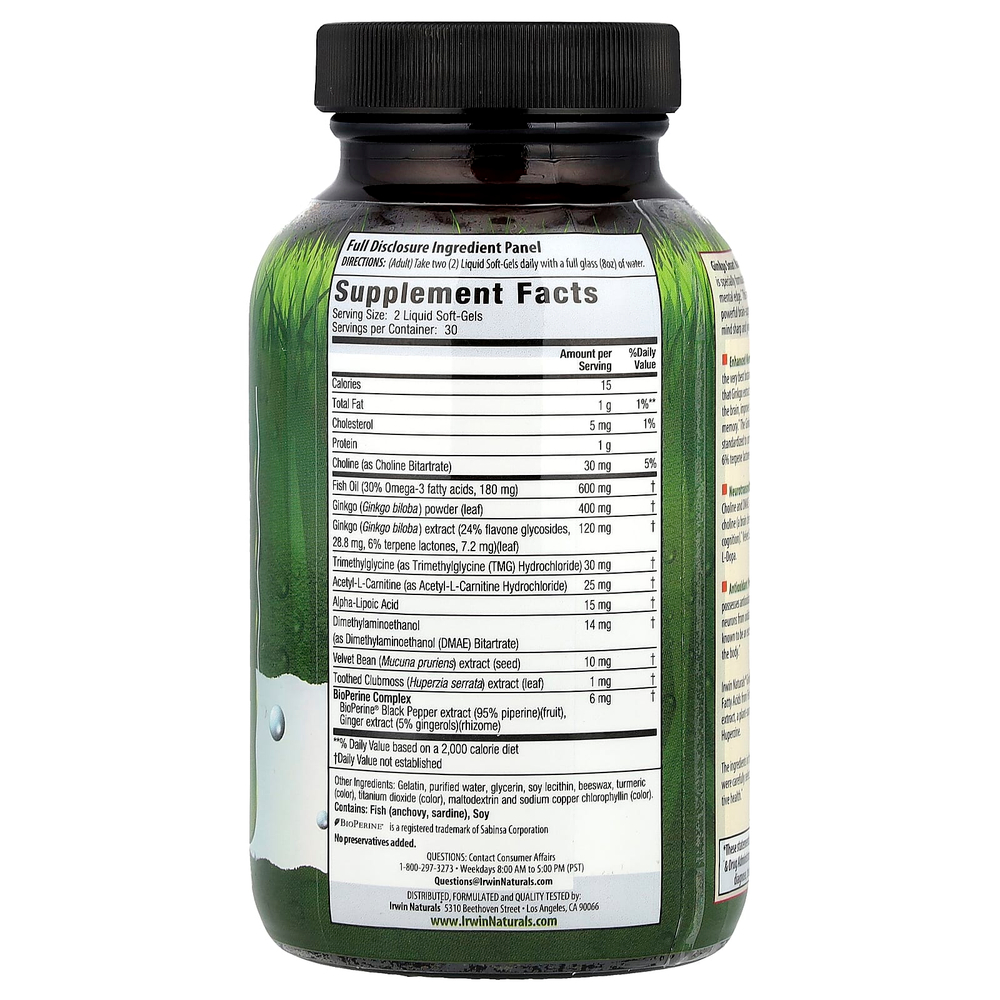 Irwin Naturals, Ginkgo Smart®, максимальная концентрация и память, 60 капсул с жидкостью