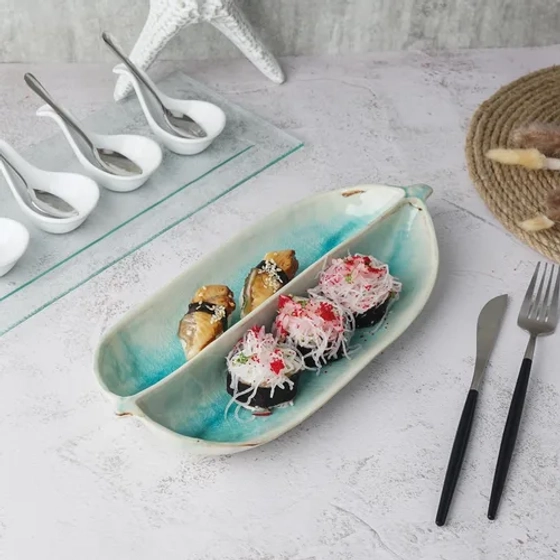 Блюдо овальное 32,8*15 см h4,5 см менажница 2 секции Sea Blue Frutti di Mare P.L. [1]