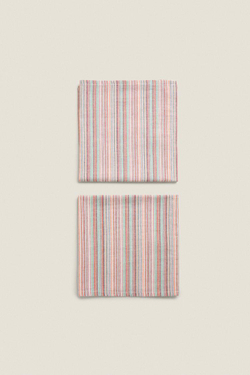 ZARA HOME ХЛОПКОВАЯ САЛФЕТКА В ПОЛОСКУ (КОМПЛЕКТ ИЗ 2 ПРЕДМЕТОВ),  ЦВЕТ МОРСКОЙ ВОЛНЫ