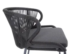 "Милан" стул плетеный из роупа, каркас алюминий темно-серый (RAL7024) муар, роуп темно-серый круглый, ткань темно-серая 027