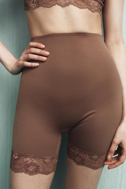 ZARA ШОРТЫ ИЗ СМЕСОВОГО ПОЛИАМИДА С КРУЖЕВОМ, БЕЖЕВЫЙ