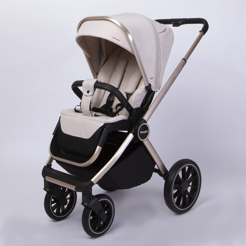 Коляска детская Peppy Monaco 2 в 1 GP Beige (бежевый), рама беж, шлифованный алюминий