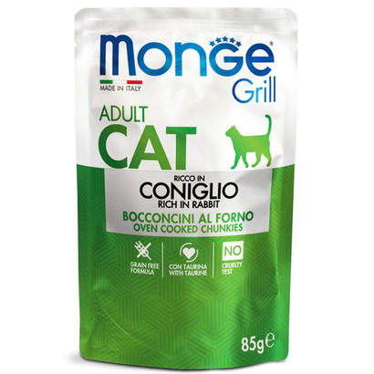 Влажный корм Monge Cat Grill для взрослых кошек, из кролика, паучи 85 г - 28 шт