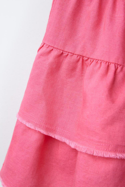 ZARA ЮБКА-ШОРТЫ ИЗ СМЕСОВОГО ЛЬНА С ВОЛАНАМИ, СВЕТЛАЯ ФУКСИЯ