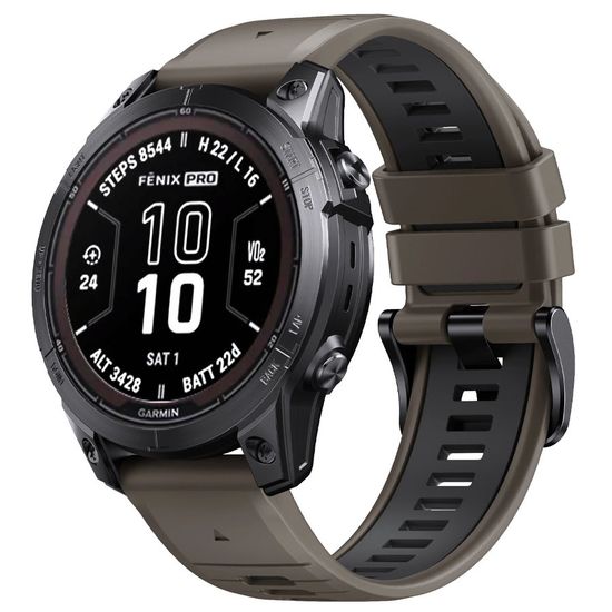 Ремешок двухцветный QuickFit 26 мм для Garmin Fenix 7x/6x/5x/5x plus/3, Descent, Tactix, Enduro, D2, Instinct 2X силиконовый (Коричневый/темно-серый)