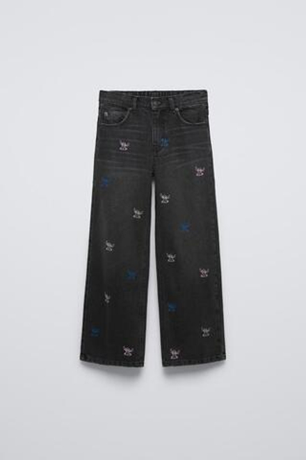 ZARA ДЖИНСЫ WIDE LEG С ПРИНТОМ LILO & STITCH © DISNEY, ЧЕРНЫЙ
