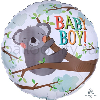 Фольгированная фигура, круг, BABY BOY коала S40,18"/46СМ