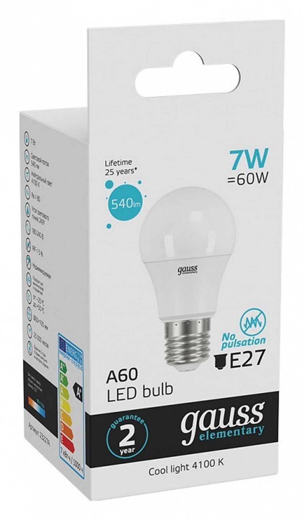 Лампа светодиодная Gauss Led Elementary A60 E27 7Вт 4100K 23227A