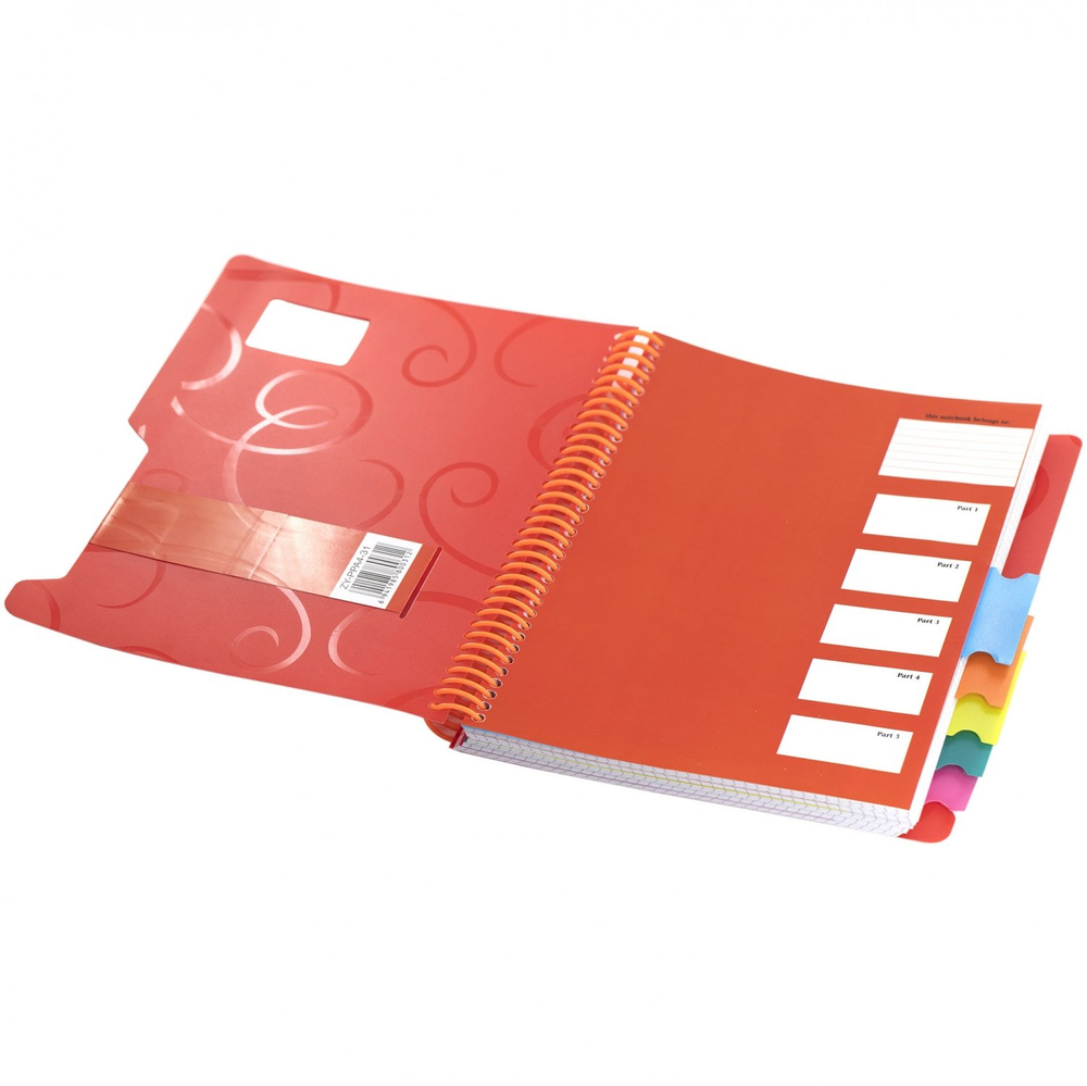 Тетрадь 200л., А4, клетка, Alingar "Завитки", цветная спираль, пластиковая обложка с информ. окном, цветные пластиковые разделители, ассорти 4 цвета