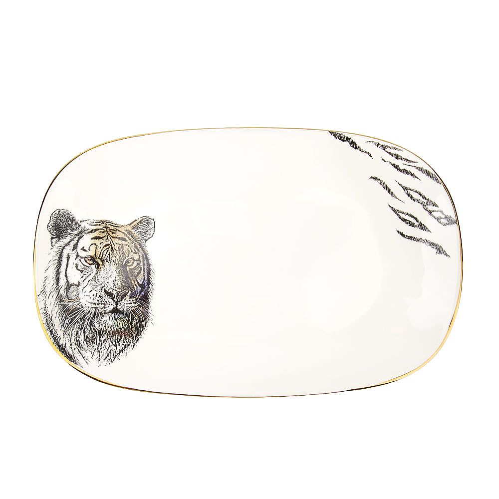 Блюдо сервировочное (с элементами золота) "Саванна/Тигр" 25*16*3см. (min6) (транспортная упаковка)