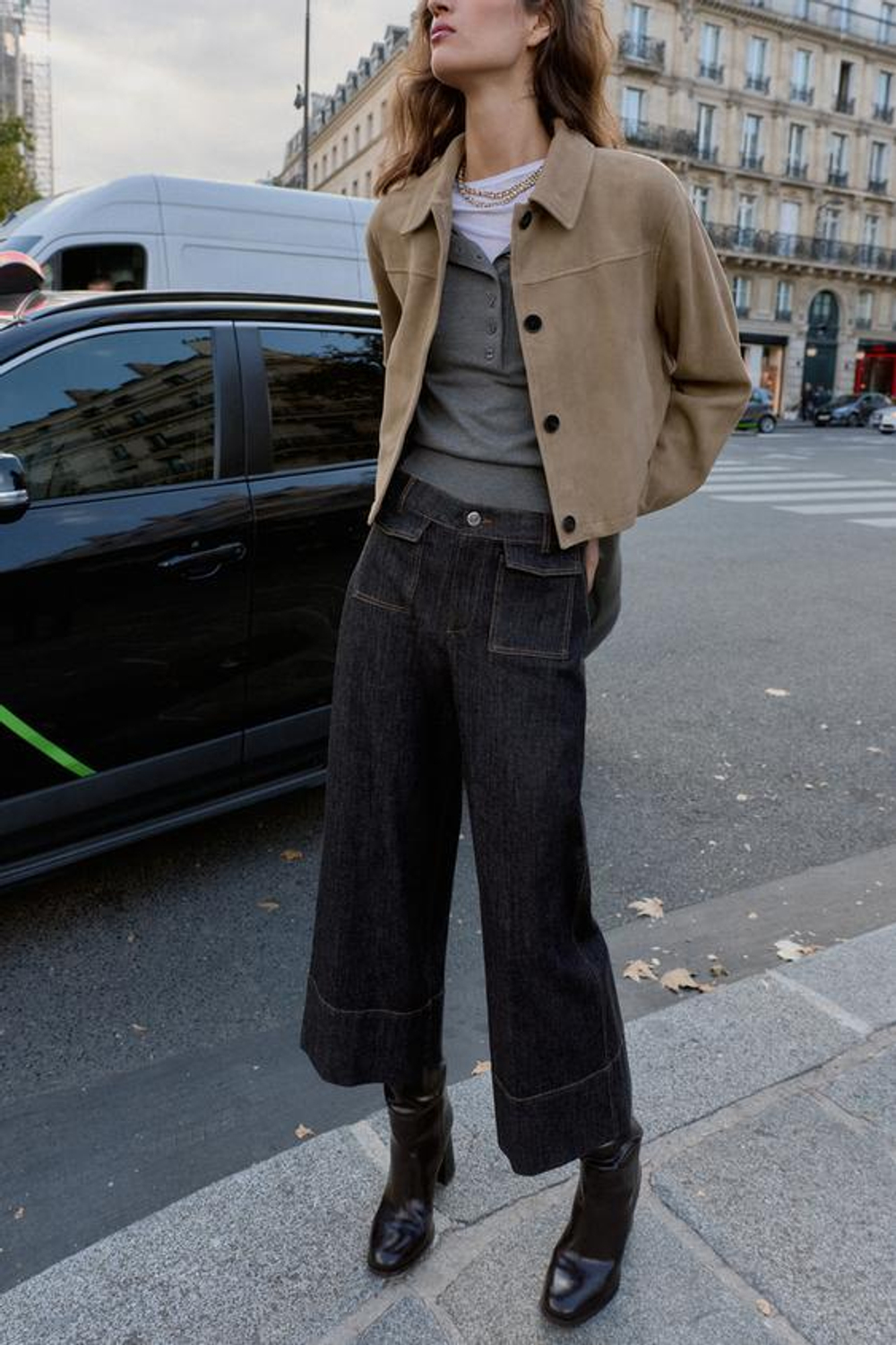 ZARA ДЖИНСЫ Z1975 CULOTTE СО СРЕДНЕЙ ПОСАДКОЙ И КЛАПАНАМИ НА КАРМАНАХ, ЧЕРНЫЙ