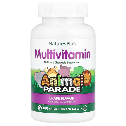NaturesPlus, Animal Parade®, жевательные мультивитамины для детей, со вкусом винограда, 180 таблеток в форме животных