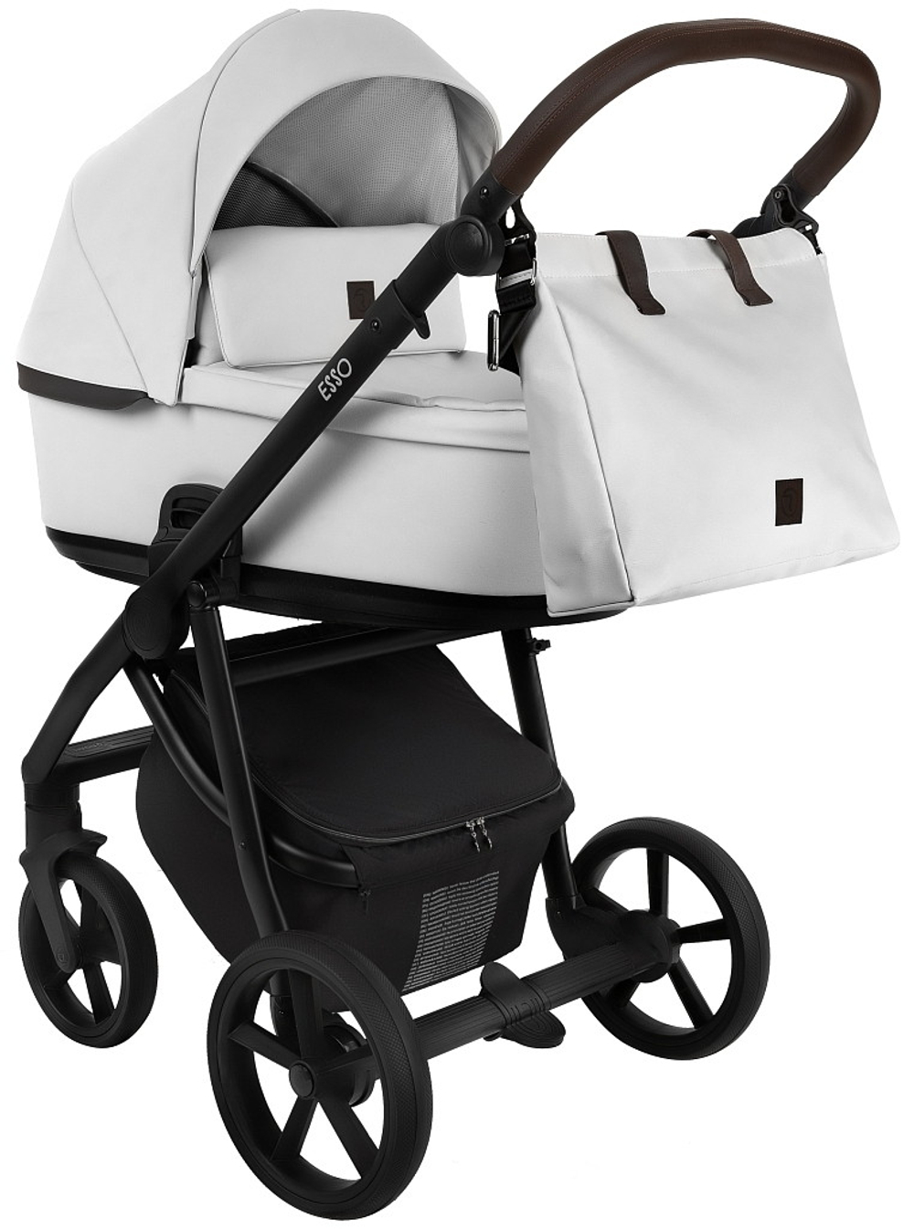 Детская коляска Roan Esso Кожа 3 в 1 с автокреслом Pituso Santiso Pro ESSK/215/1 White/Black/руч.Тем.коричневый