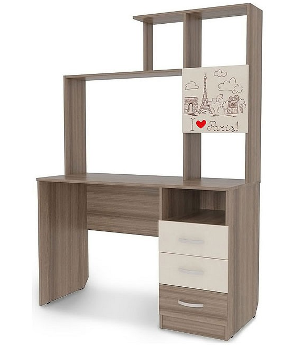 Стол компьютерный «Галерея» 1200, фасад: париж (ясень шимо тёмный/крем), ЛДСП 16 мм, Мебельсон