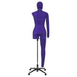 Манекен портновский Моника, комплект Арт, размер 40, цвет фиолетовый, в комплекте накладки, руки, нога и голова. Вид сзади.