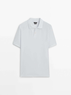 Massimo Dutti Поло из рельефного хлопкового пике, белый
