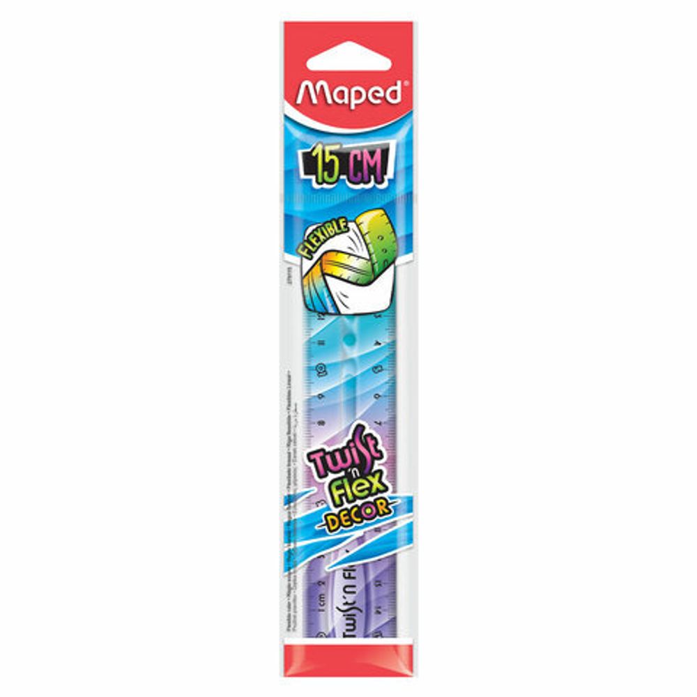 Линейка пластик 15 см, гибкая, MAPED (Франция) "Twist'n Flex Patterns", ассорти, 279115