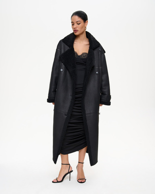 Двубортная дублёнка свободного прямого силуэта