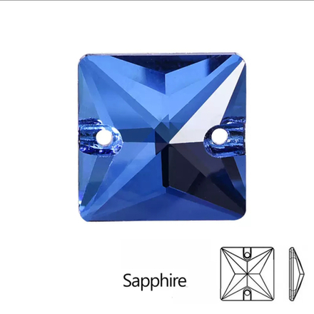 Стразы пришивные, Square, Sapphire, 206, 16mm, (72 ea/pkg), 5A+, (F2)