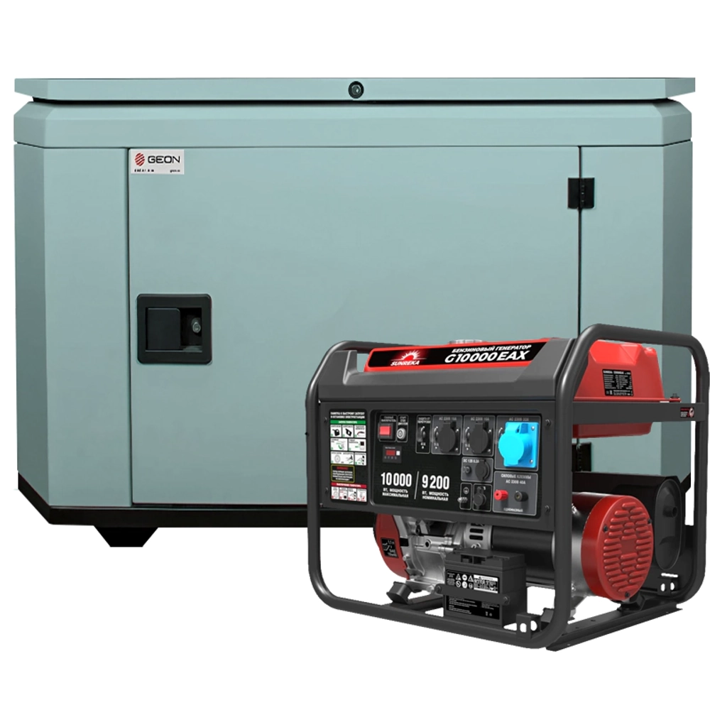 Генератор бензиновый SUNREKA G10000EAX с кожухом Geon 1400SS RAL 7031