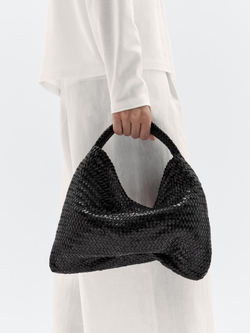 Massimo Dutti Плетеная сумка-шопер из кожи наппа, черный