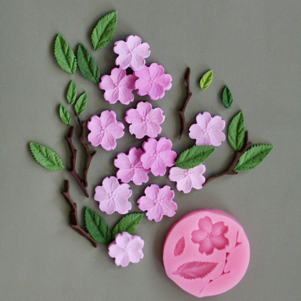 Молд силиконовый для творчества " Японский цветок, лист, веточка" 5 см / Форма для мыла, воска и полимерной глины