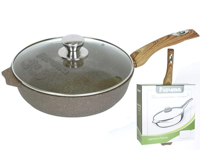 Сковорода 22см Гранит brown с несъемной ручкой и стеклянной крышкой