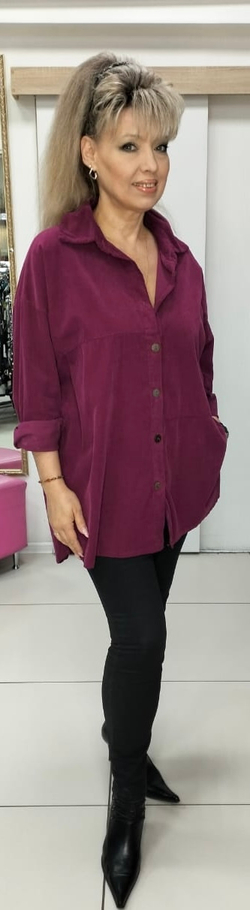 Итальянский блузон-рубашка из микро вельвета в вишневом цвете