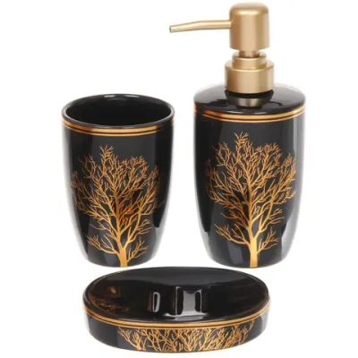 Набор для ванной из 3-х предметов керамический «Дерево» черный