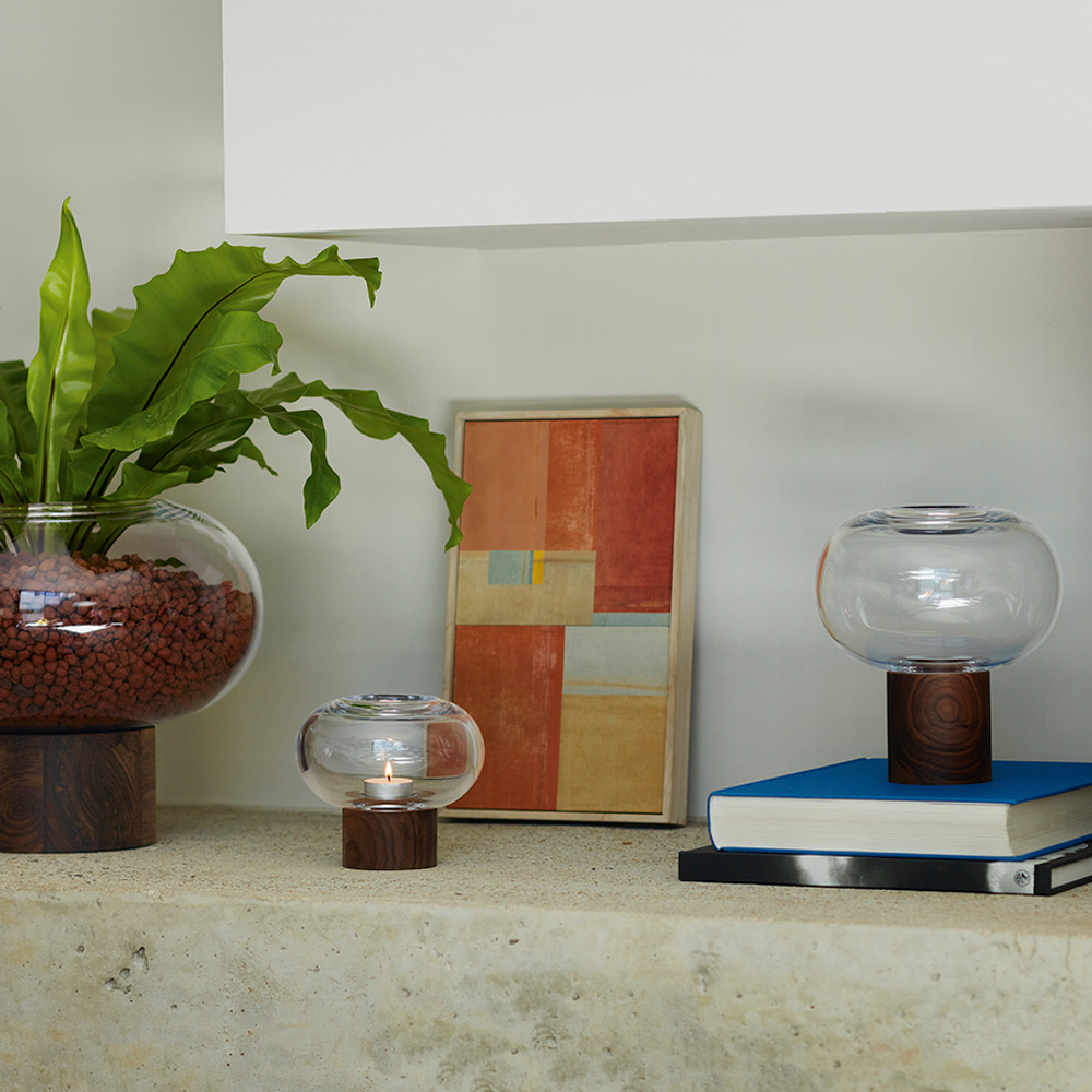 Ваза oblate, 13,5 см, прозрачная/орех