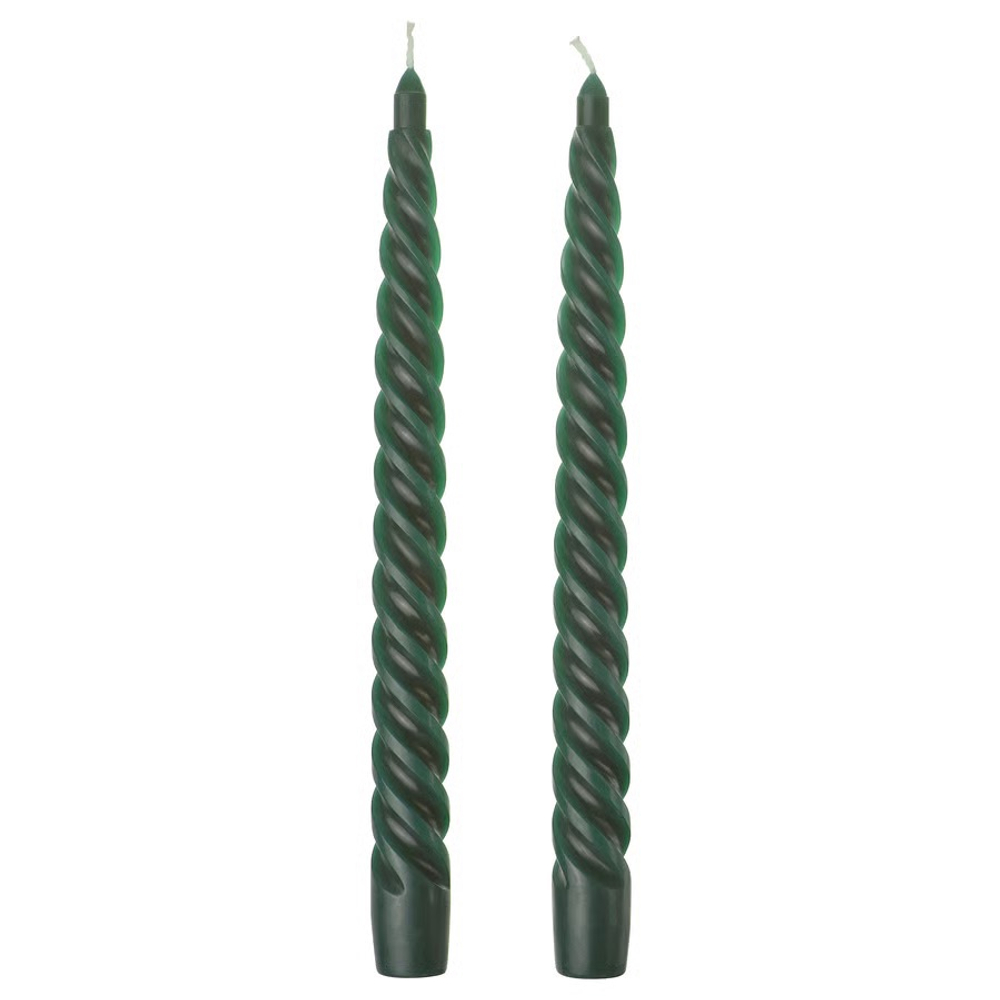 ВИНТЕРФИНТ VINTERFINT Свечи конусные 25 см 2 шт без запаха, спираль/зеленая