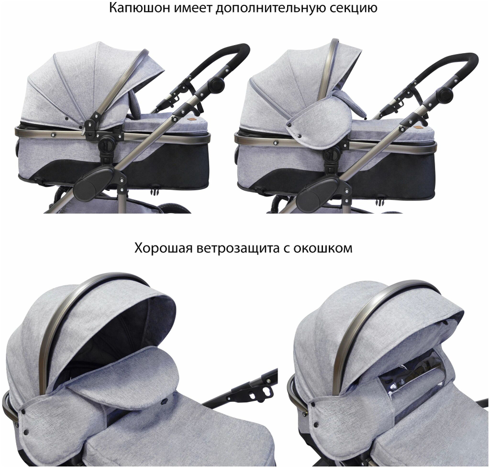 Коляска-трансформер 3В1 с автолюлькой Luxmom 555 Серый текстиль