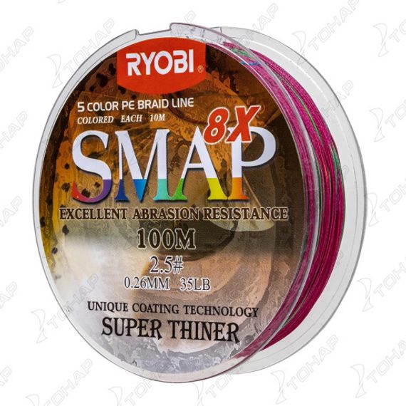 Шнур SMAP PE8X-100M 2.5# Multi Colour 0,26мм Ryobi