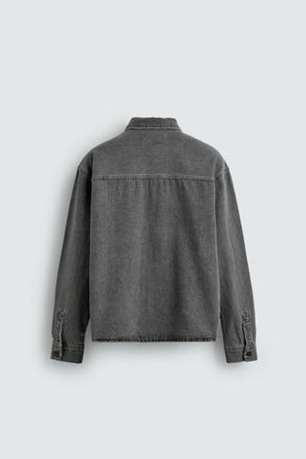 ZARA ДЖИНСОВАЯ РУБАШКА BOXY FIT, СЕРЫЙ