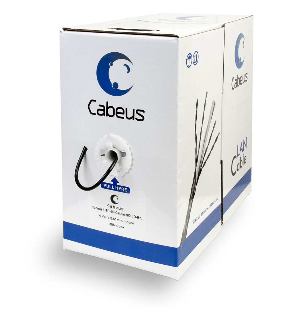 Кабель витая пара U/UTP 5e кат. 4 пары Cabeus UTP-4P-Cat.5e-SOLID-BK