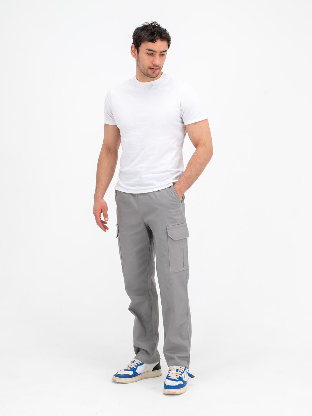 Карго джоггеры прямые. Серые