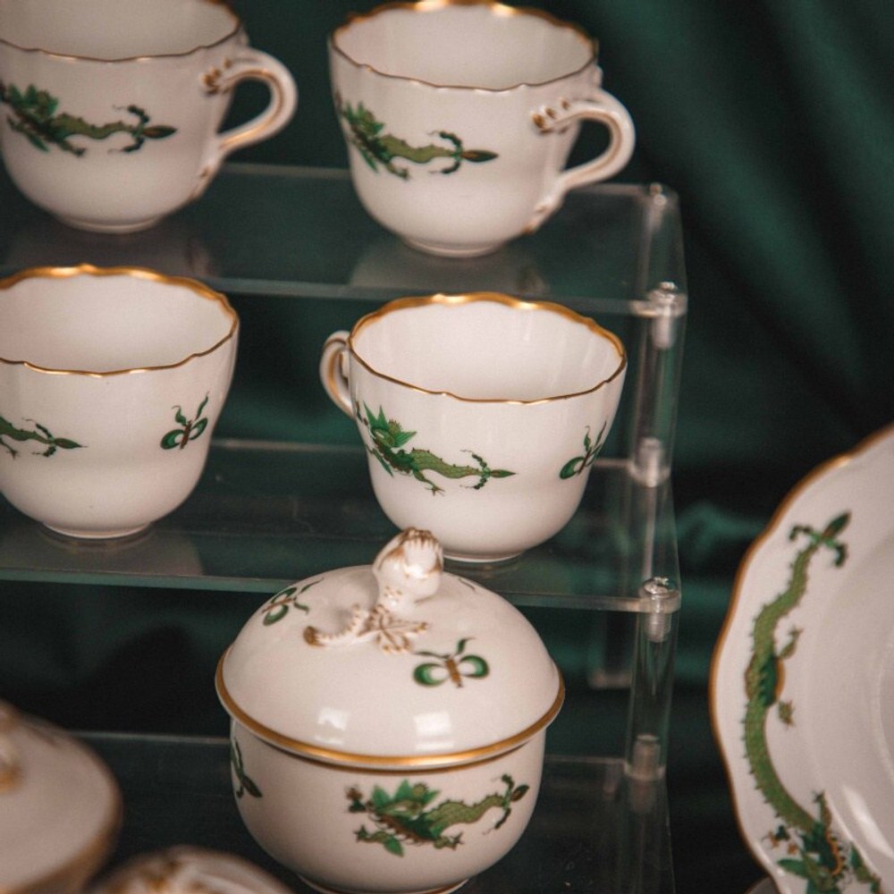 Кофейный сервиз на 6 персон «Зеленый дракон и феникс»