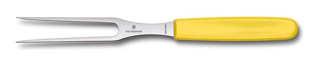 Фото вилка разделочная VICTORINOX 15 см плоская нержавеющая сталь жёлтая пластиковая рукоять в картонном блистере с гарантией