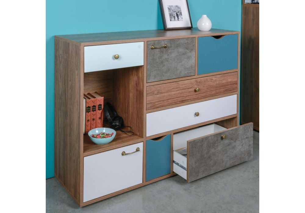 Комод Вайс 10.104 морское дерево винтаж К 015PW / камень темный / бензин 0244 SU / белый премиум