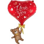 Шар (33''/84 см) Фигура, Мишка с сердцем, 1 шт.