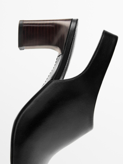 Massimo Dutti Кожаные сандалии на устойчивом каблуке, черный